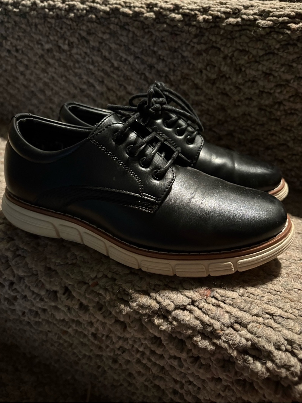 Kids Black Dress Lace-Up Shoes with Cushioned White Sole